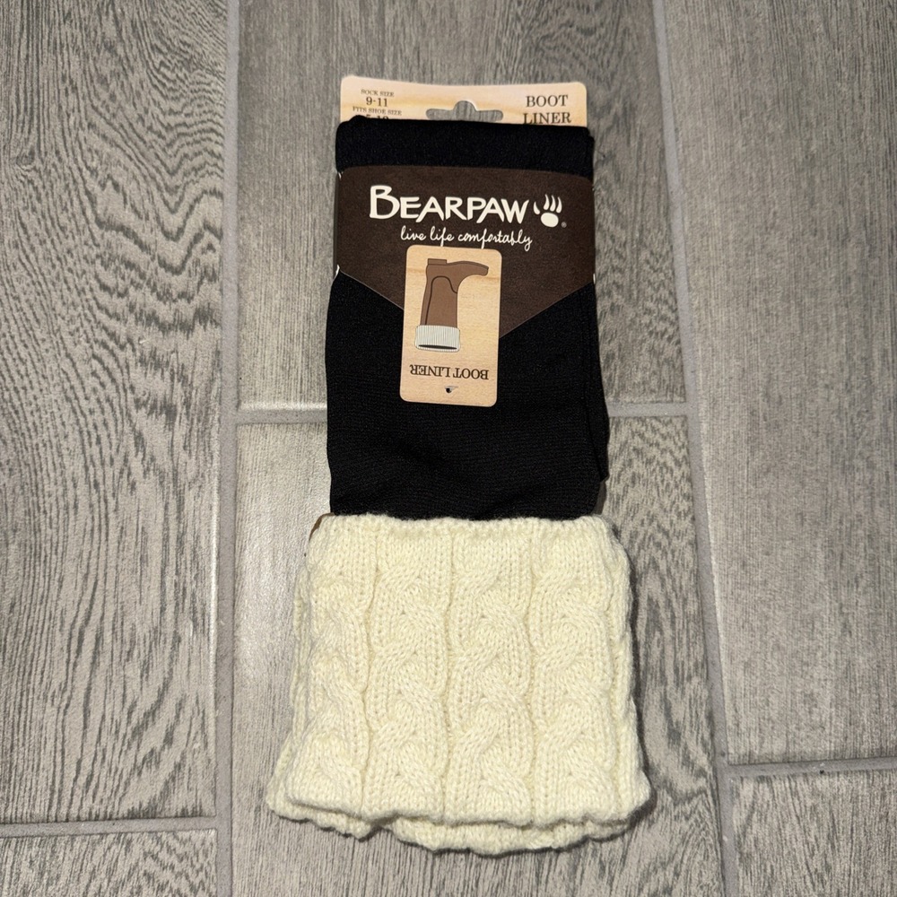 Bearpaw Boot Liner Sock Women's Shoe Size 5-12 Black & Ivory Cable Knit